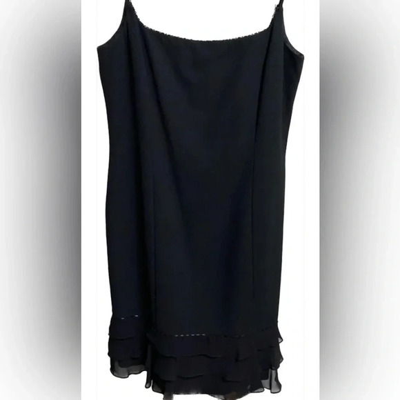 Vintage Anne Stanley Saks 5th Ave Black Beaded Ruffled Cocktail Dress EUC Sz 12 - Picture 1 of 16